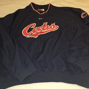 Nike Men's Navy and Red Cubs V-neck Pullover With Side Zipper and Pockets